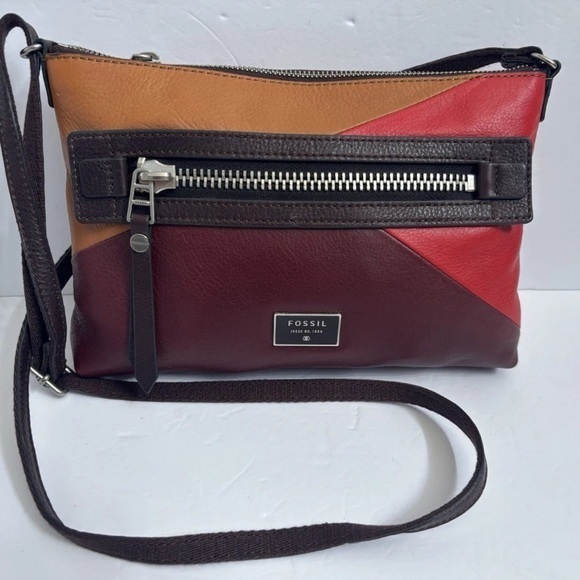 Fossil Handbags - Fossil crossbody shoulderbag Leather Patchwork Burgundy Purse Organizer